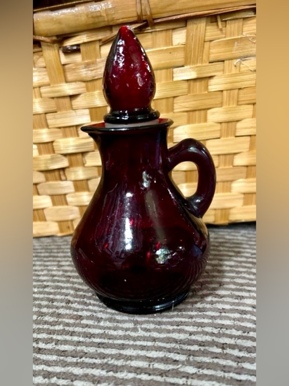 Vintage Avon Ruby Red Glass Cruet Bottle w/ Stopper